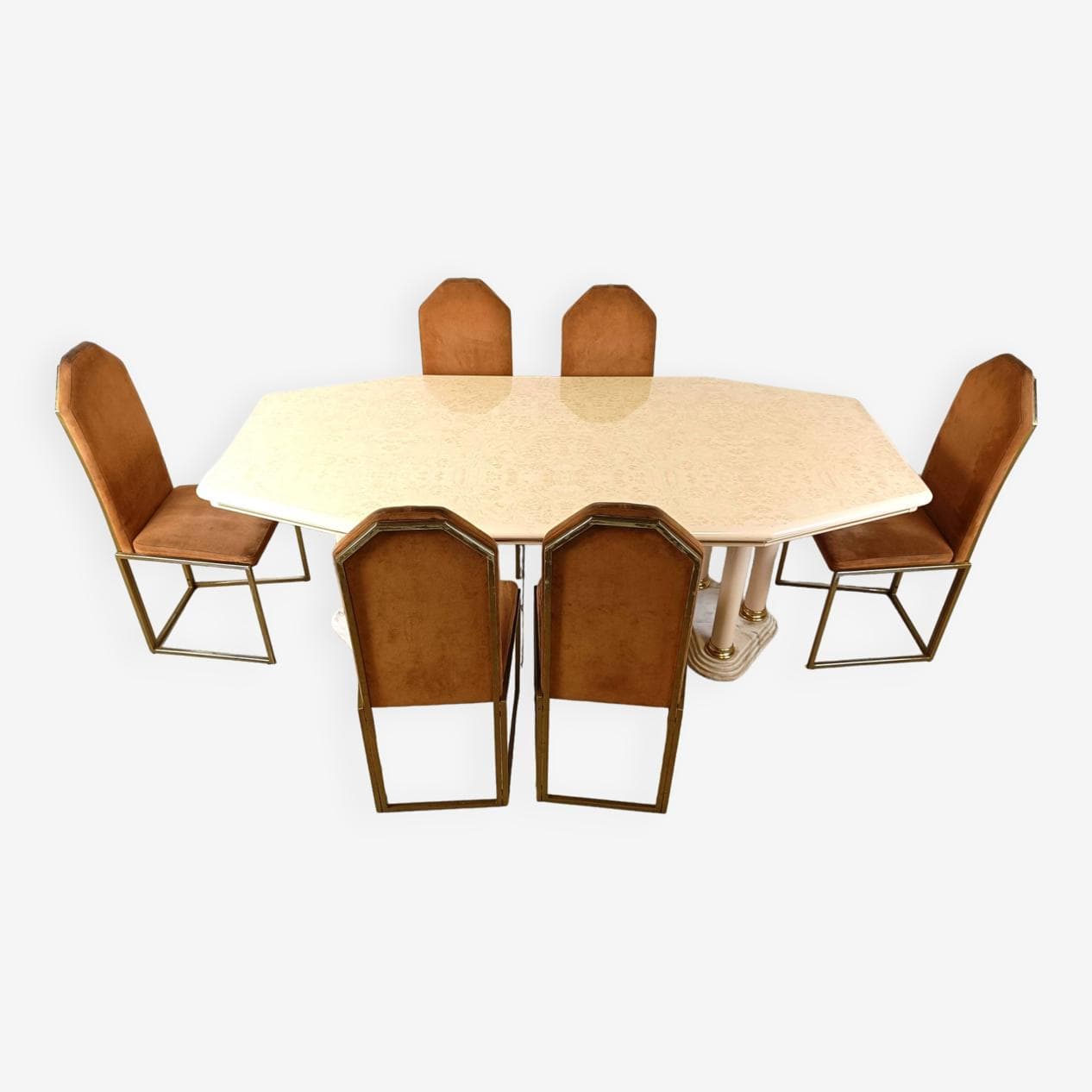 Stół jadalniany, beżowy, marmur, Francja, lata 70. - 268876