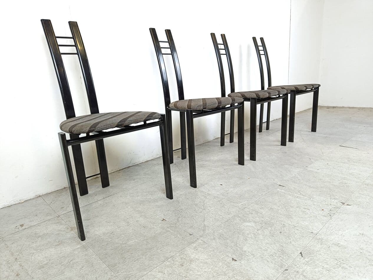 Set of Four Postmodern Dining Chairs, grey cotton, black metal, Italy, 1980s. - 268854