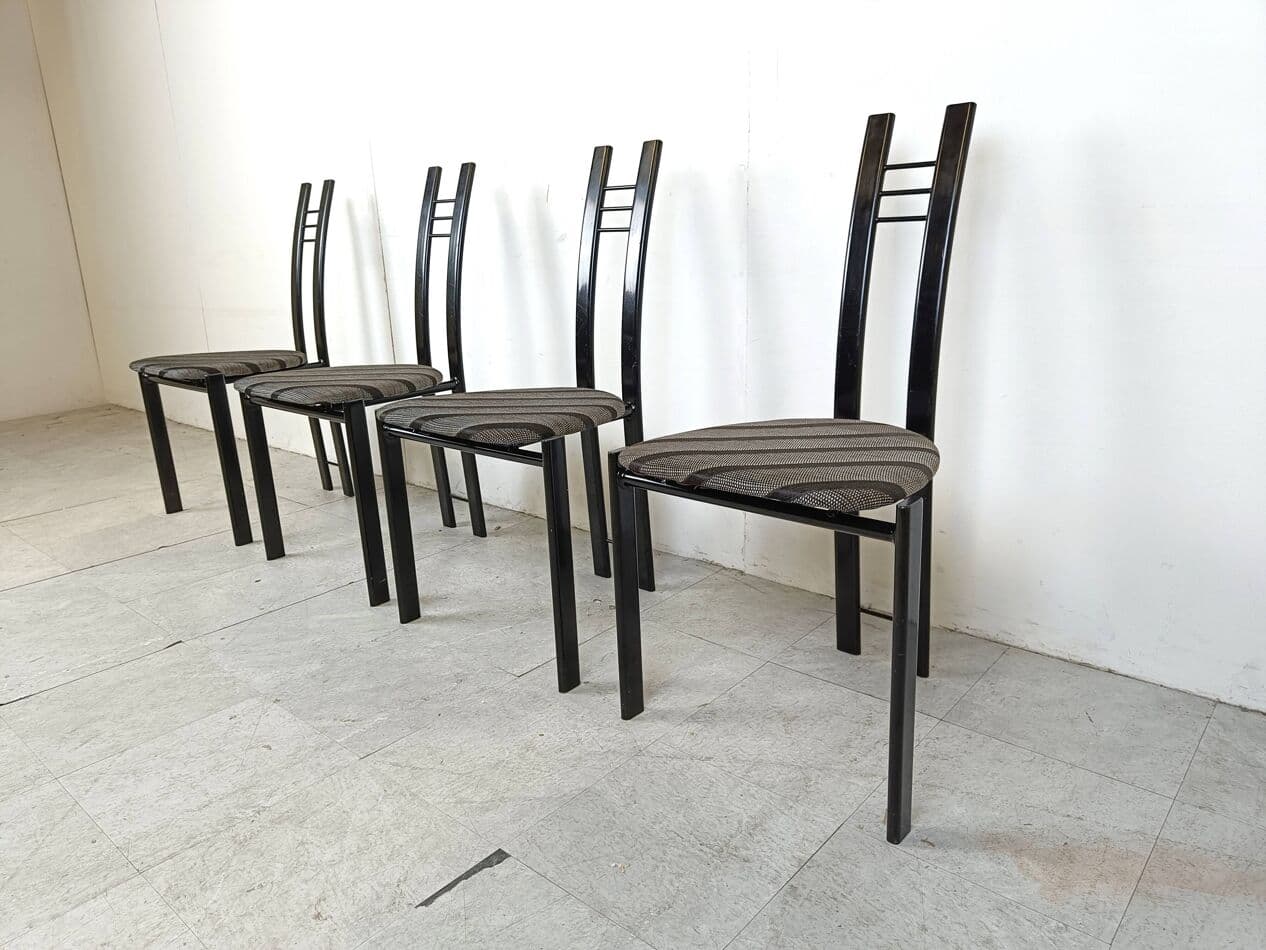 Set of Four Postmodern Dining Chairs, grey cotton, black metal, Italy, 1980s. - 268853