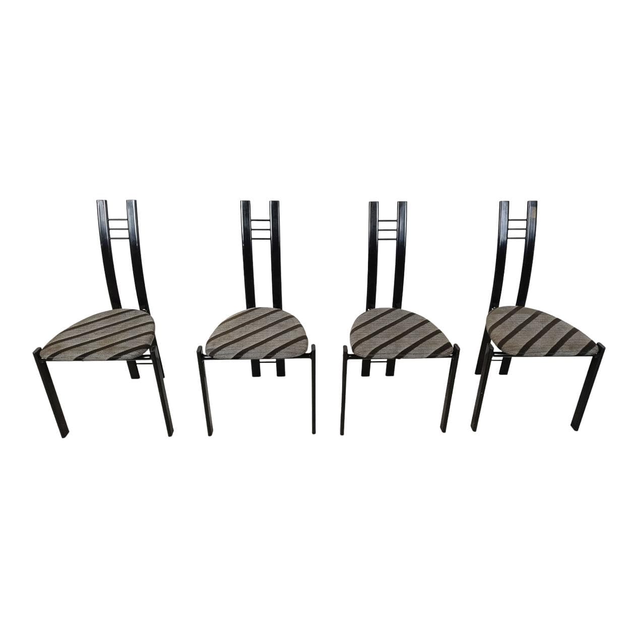 Set of Four Postmodern Dining Chairs, grey cotton, black metal, Italy, 1980s.