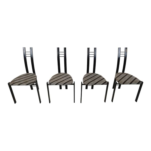 Set of Four Postmodern Dining Chairs, grey cotton, black metal, Italy, 1980s. - DIMENSION