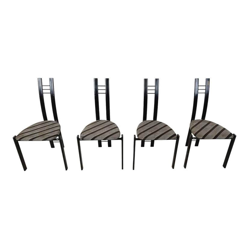 Set of Four Postmodern Dining Chairs, grey cotton, black metal, Italy, 1980s.