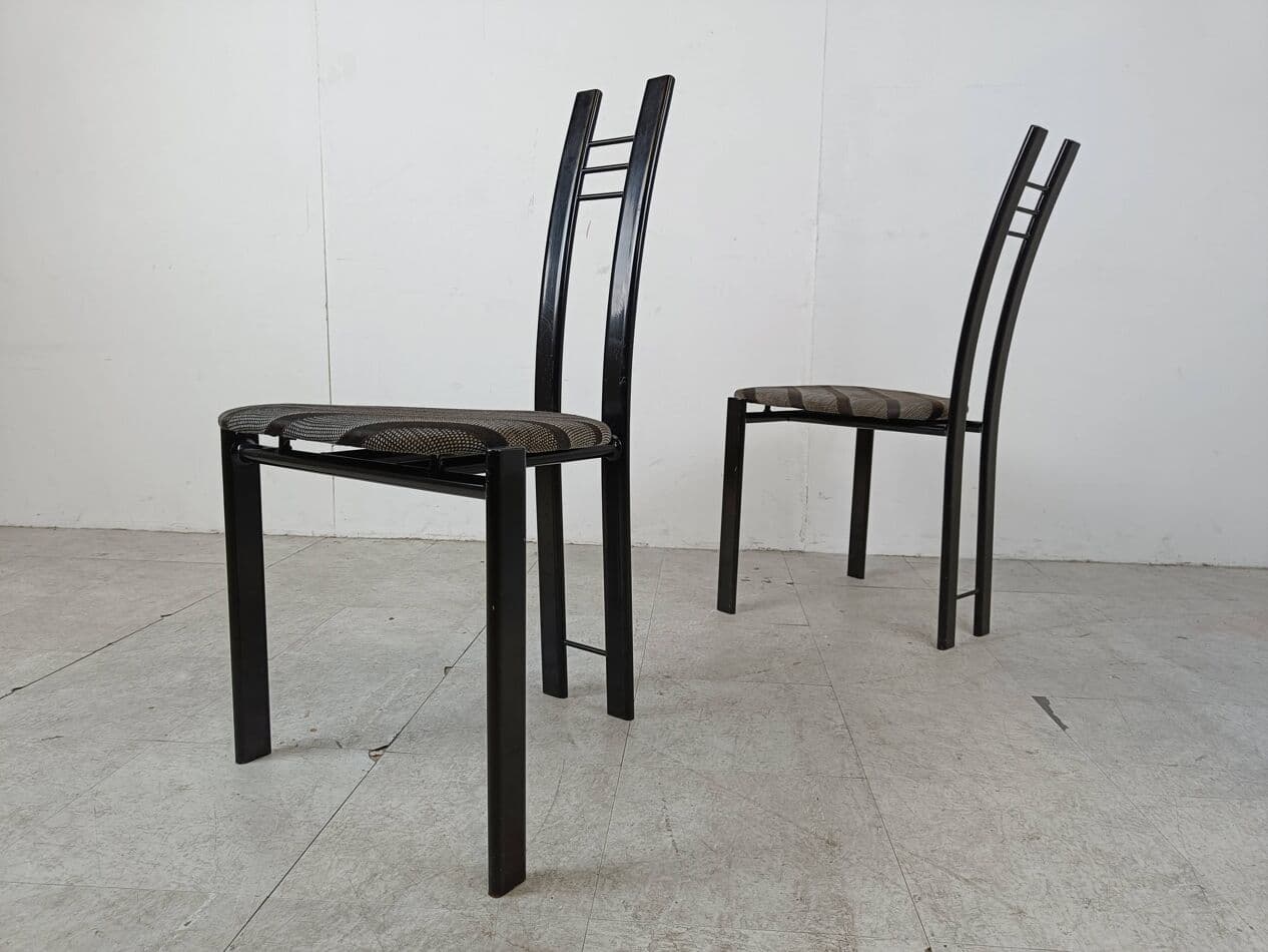 Set of Four Postmodern Dining Chairs, grey cotton, black metal, Italy, 1980s. - 268856