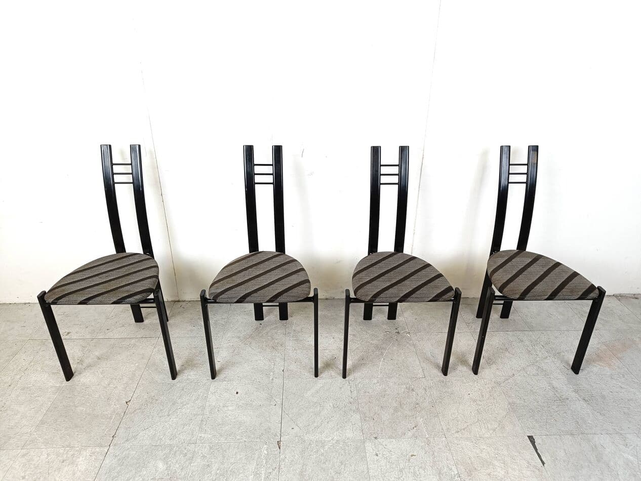 Set of Four Postmodern Dining Chairs, grey cotton, black metal, Italy, 1980s. - 268858