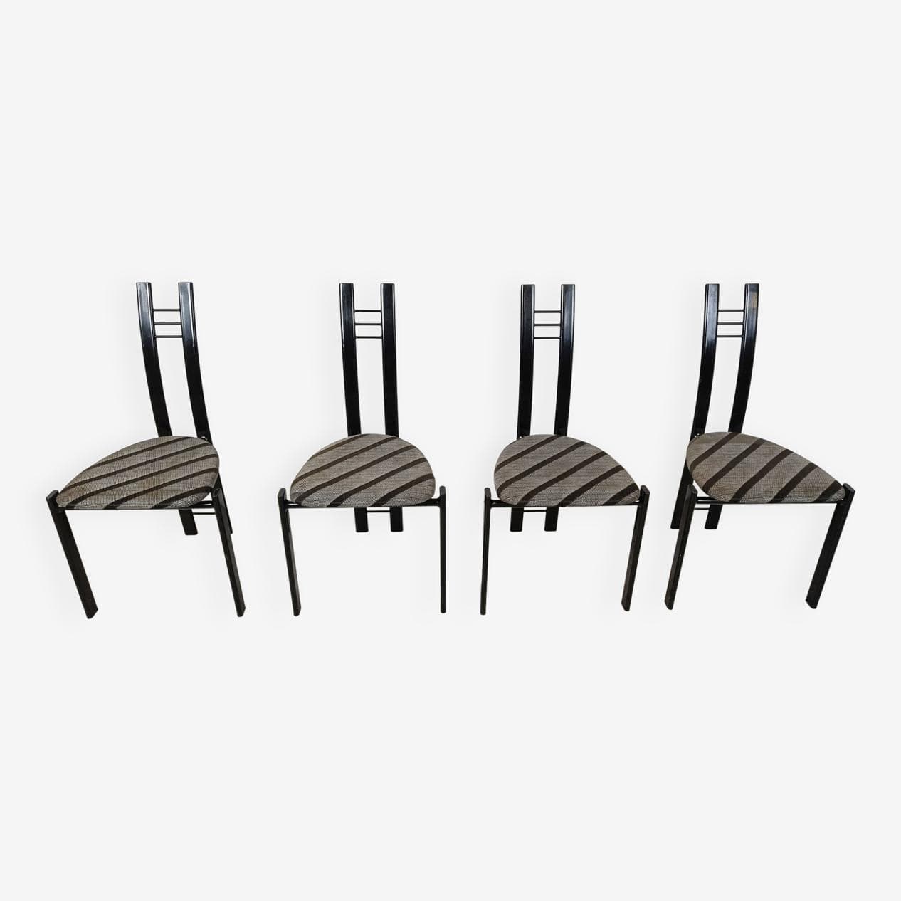 Set of Four Postmodern Dining Chairs, grey cotton, black metal, Italy, 1980s. - 268859
