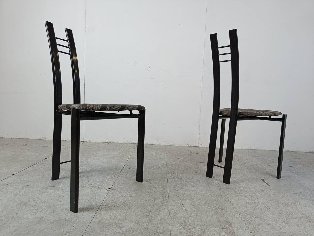 Set of Four Postmodern Dining Chairs, grey cotton, black metal, Italy, 1980s. - 268857