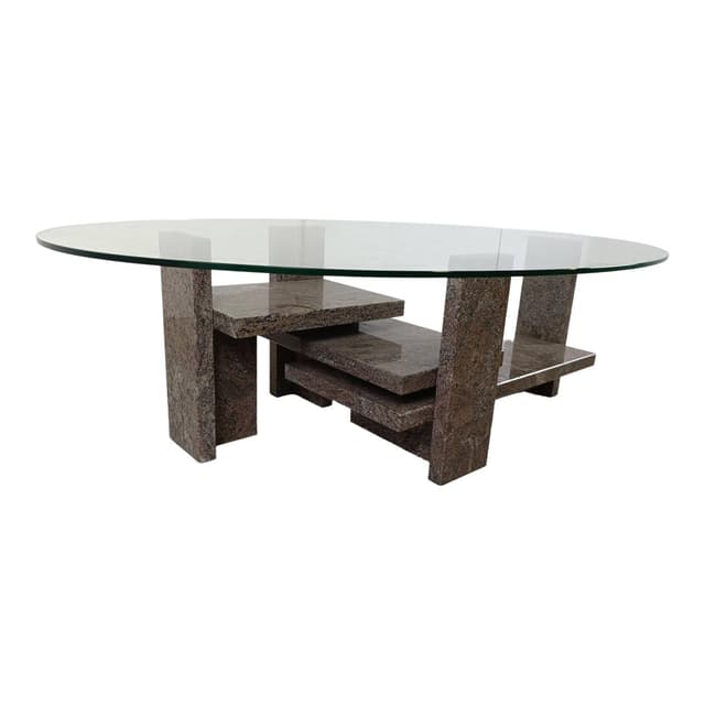 Stolik kawowy, marmur szary, szkło, proj. W. Ballez, Belgia, lata 70. - WYMIARY