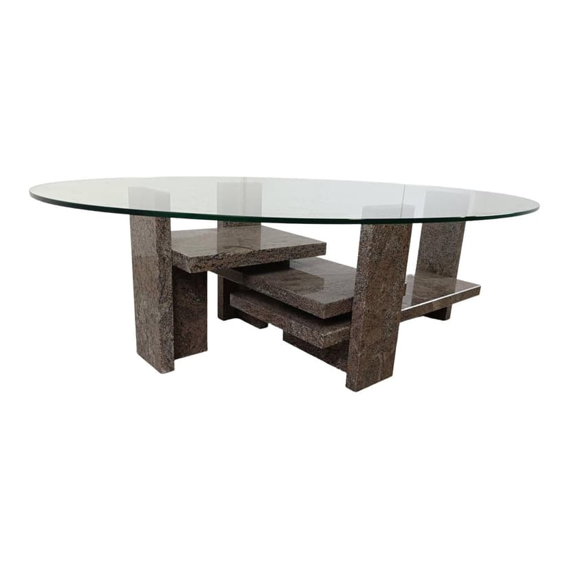 Coffee Table, grey marble, glass, by W. Ballez, Belgium, 1970s.