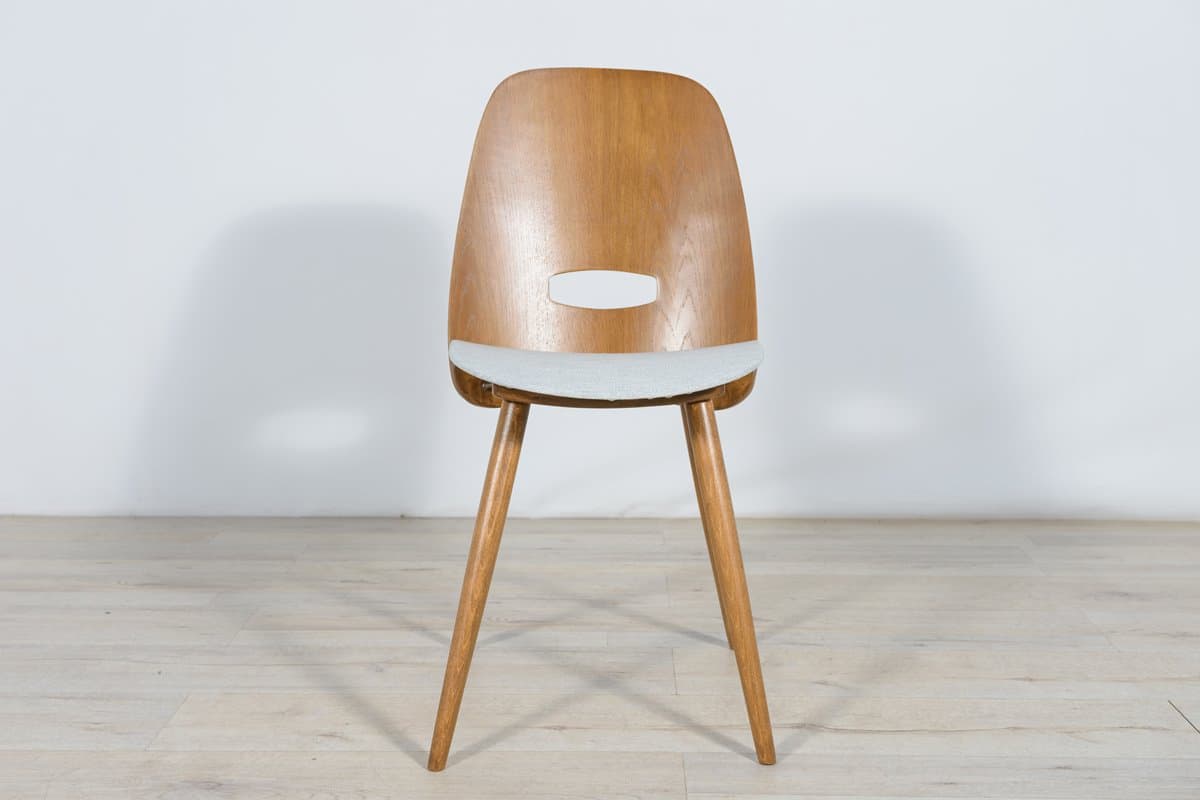 Set of Four Chairs, light grey oak, grey fabric, by F. Jirak, Tatra Nabytok, Czechoslovakia, 1960s. - 261818