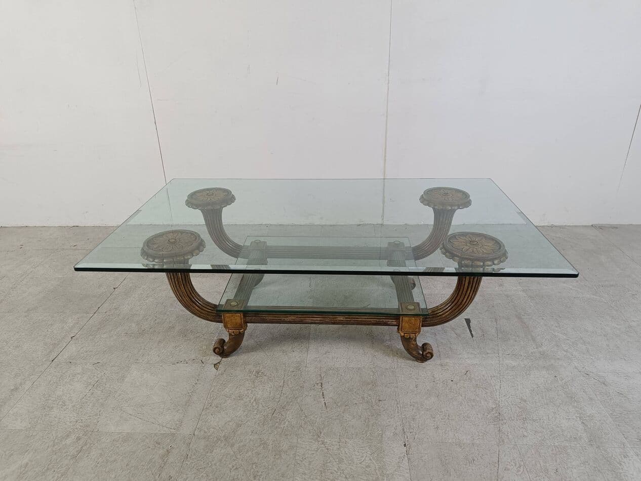 Coffee table, brown wood, glass, Italy, 1960s. - 268764