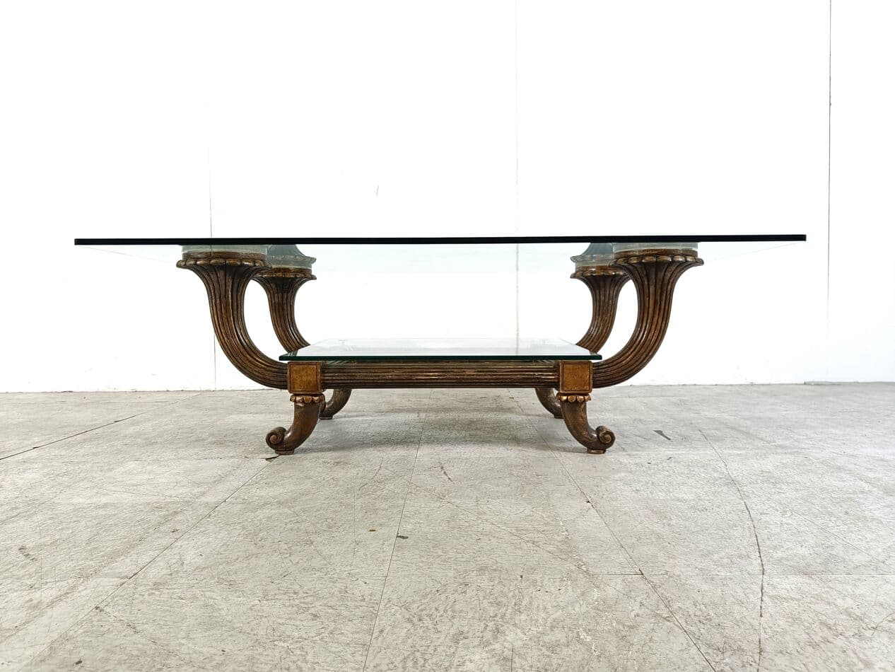 Coffee table, brown wood, glass, Italy, 1960s. - 268765