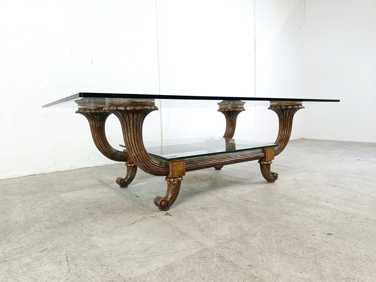 Coffee table, brown wood, glass, Italy, 1960s. - 268773
