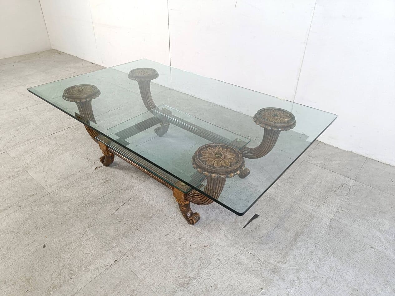 Coffee table, brown wood, glass, Italy, 1960s. - 268769