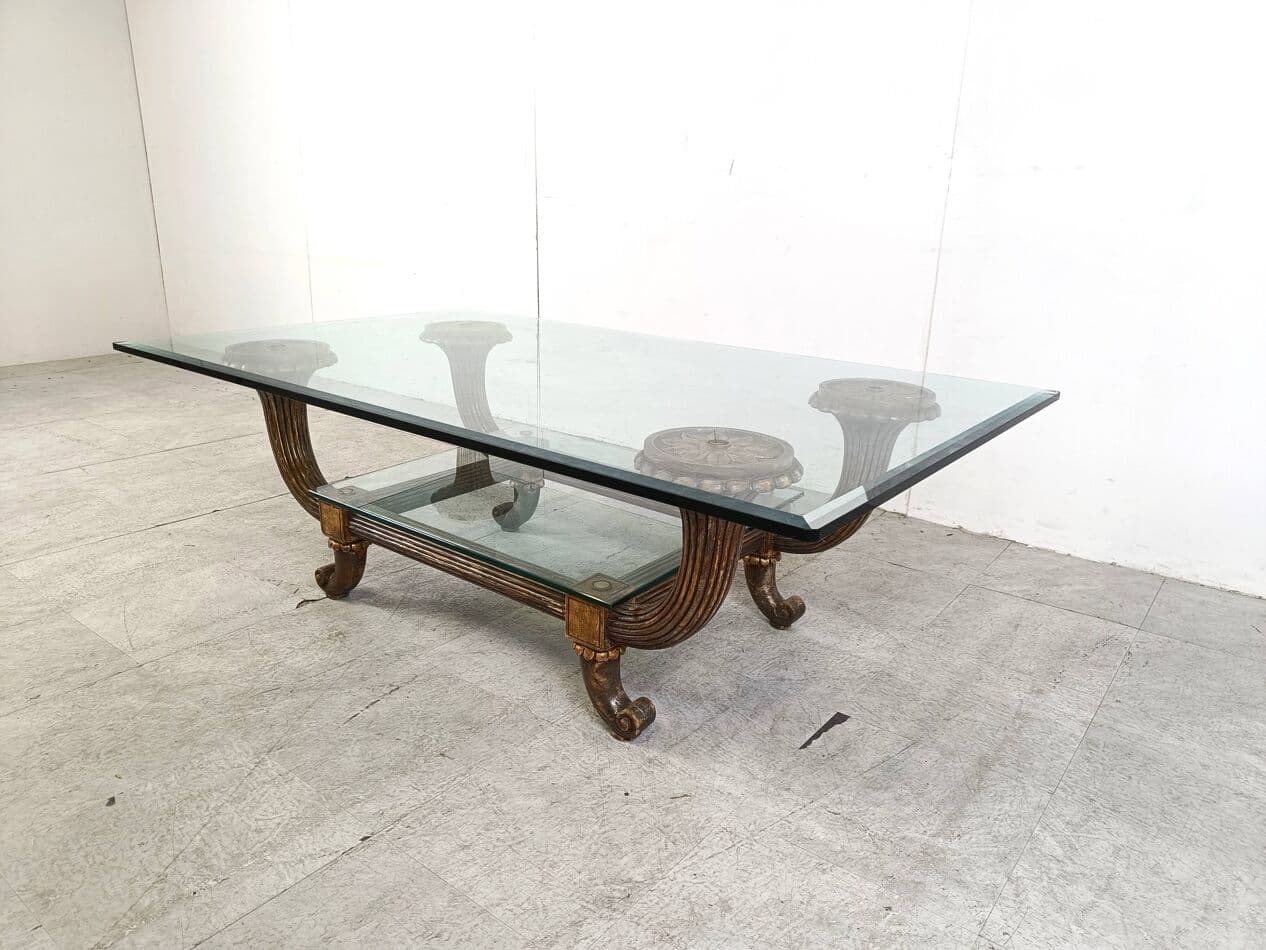 Coffee table, brown wood, glass, Italy, 1960s. - 268770