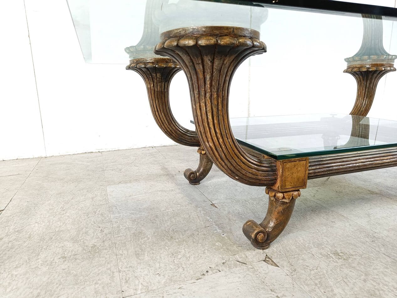 Coffee table, brown wood, glass, Italy, 1960s. - 268775