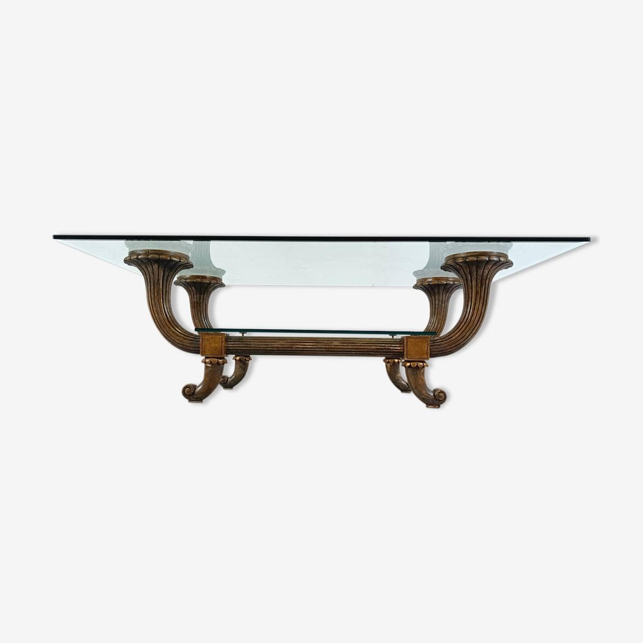 Coffee table, brown wood, glass, Italy, 1960s. - 268768