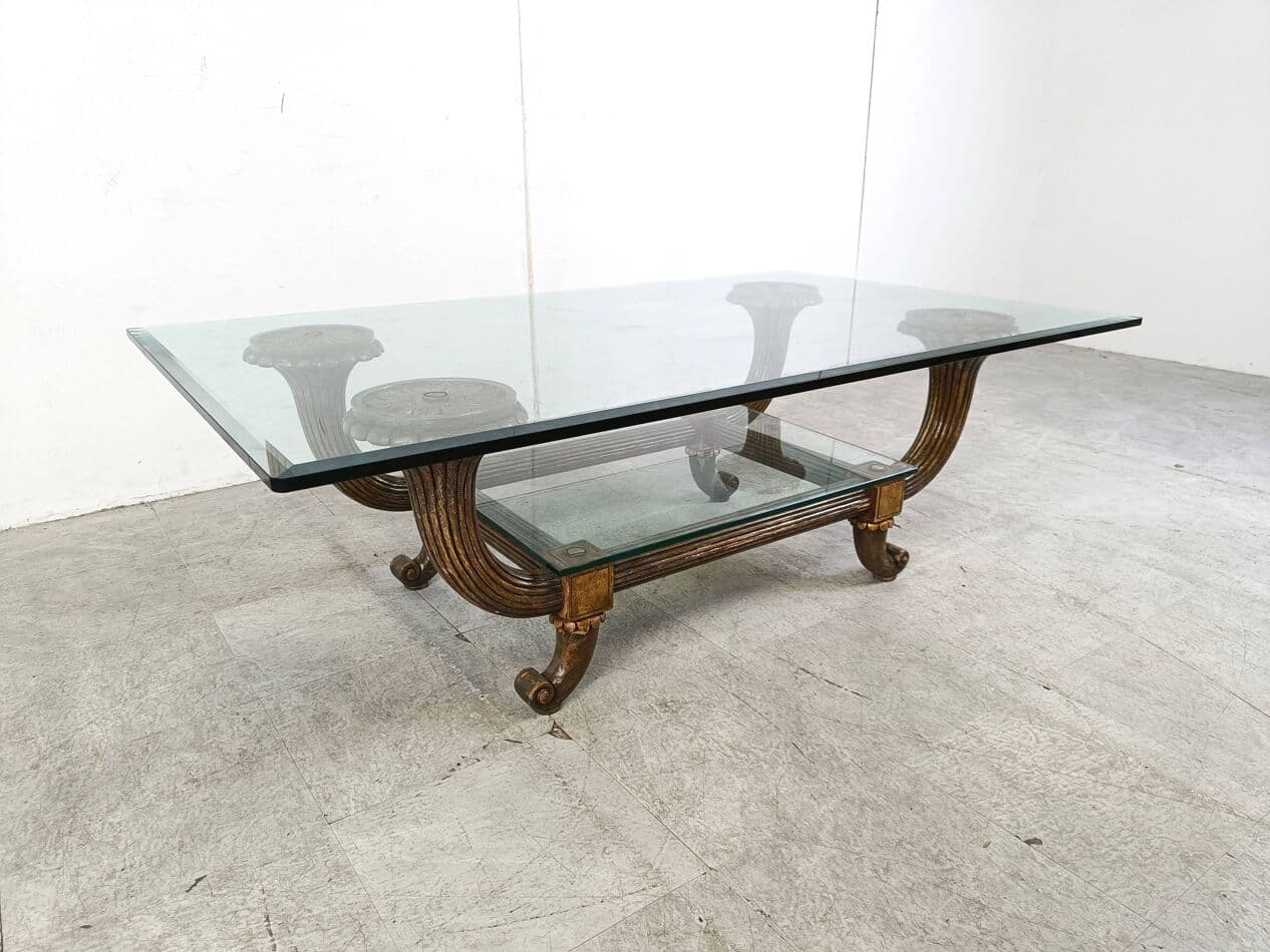 Coffee table, brown wood, glass, Italy, 1960s. - 268772