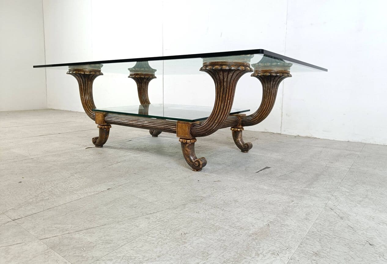 Coffee table, brown wood, glass, Italy, 1960s. - 268771
