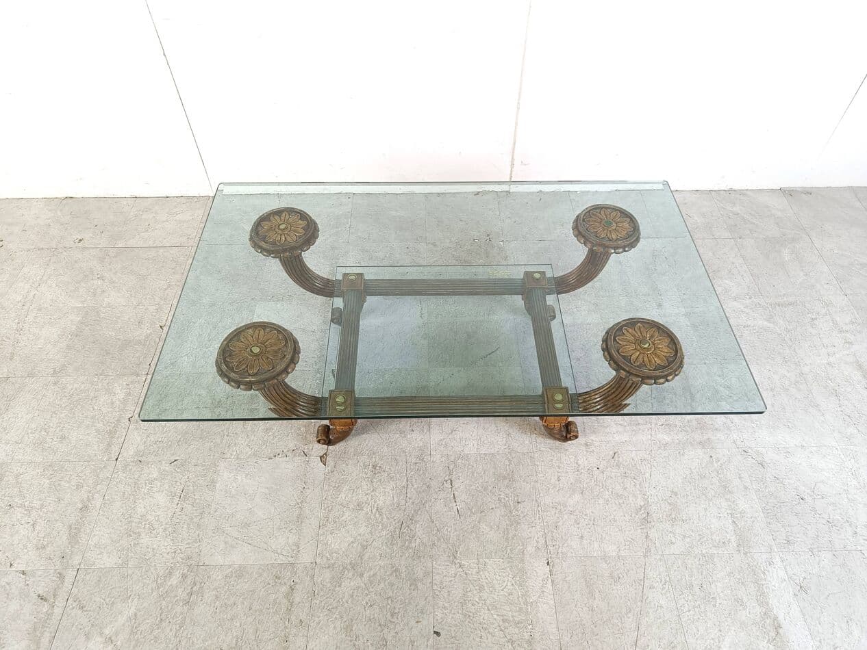 Coffee table, brown wood, glass, Italy, 1960s. - 268766