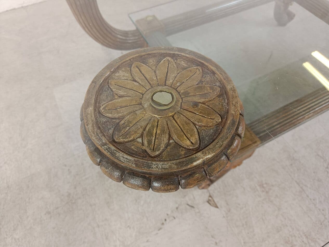 Coffee table, brown wood, glass, Italy, 1960s. - 268776