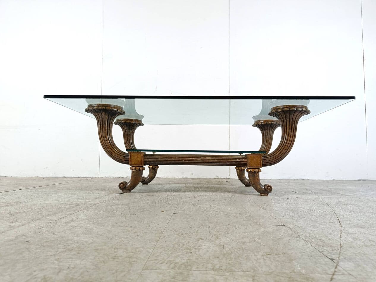 Coffee table, brown wood, glass, Italy, 1960s. - 268767