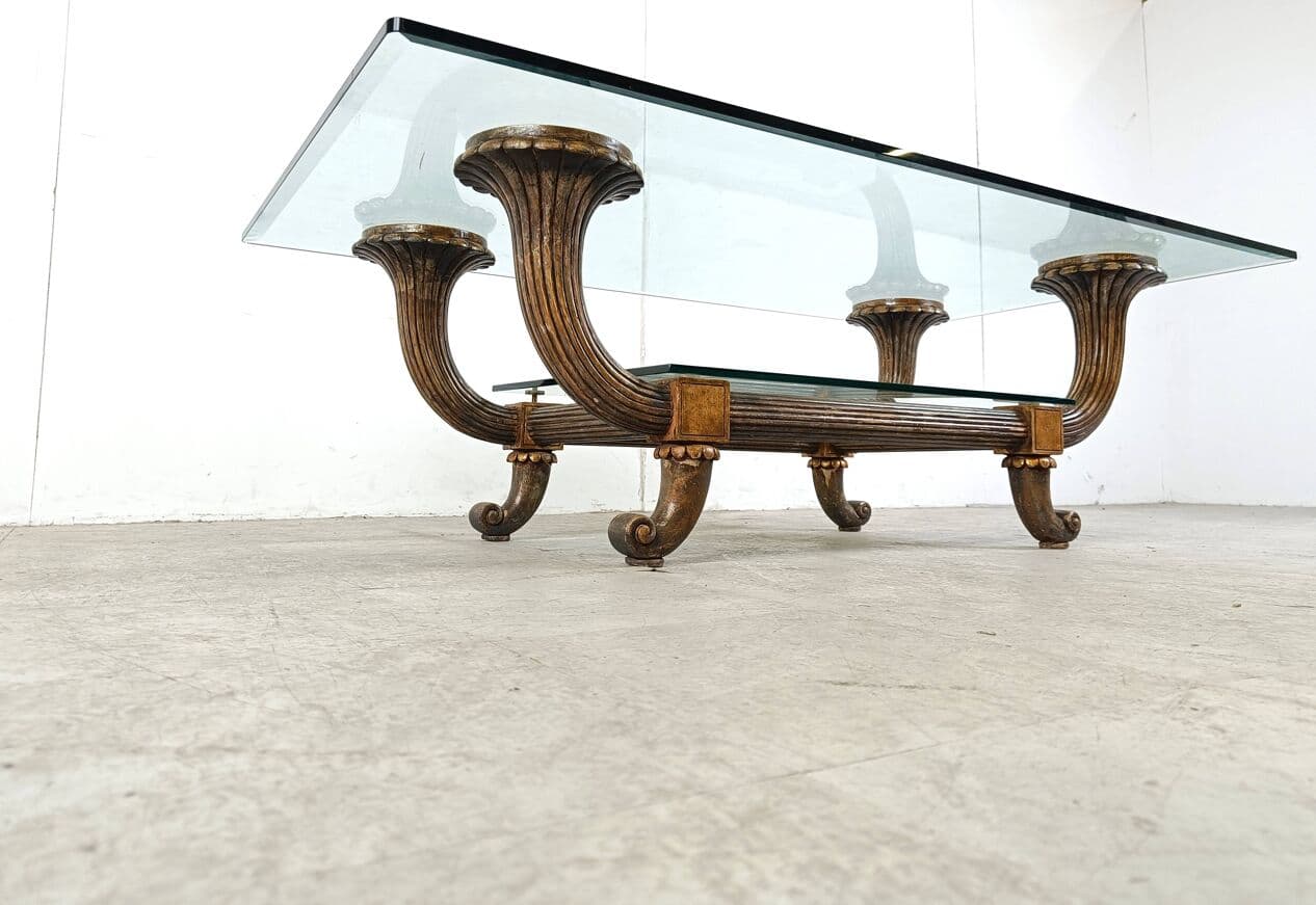 Coffee table, brown wood, glass, Italy, 1960s. - 268774