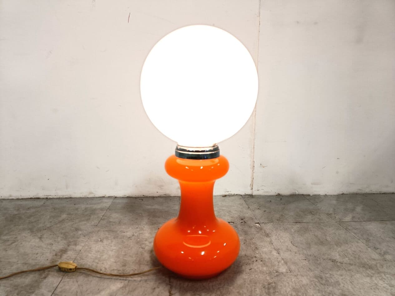 Lampa stołowa, biały pomarańczowy, szkło, Mazzega, Włochy, lata 60. - 268750