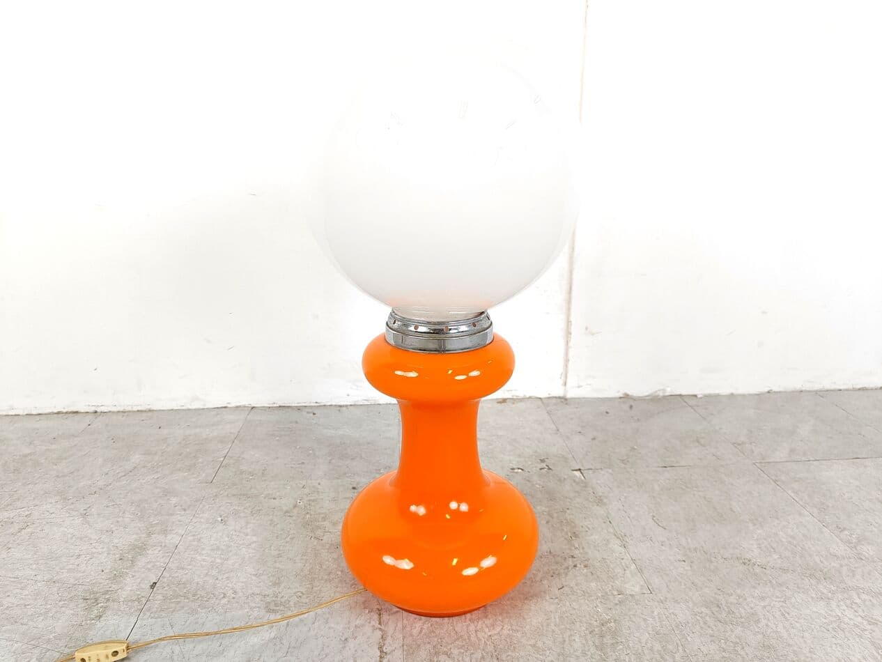Lampa stołowa, biały pomarańczowy, szkło, Mazzega, Włochy, lata 60. - 268745