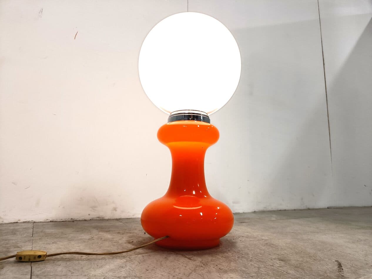 Lampa stołowa, biały pomarańczowy, szkło, Mazzega, Włochy, lata 60. - 268752