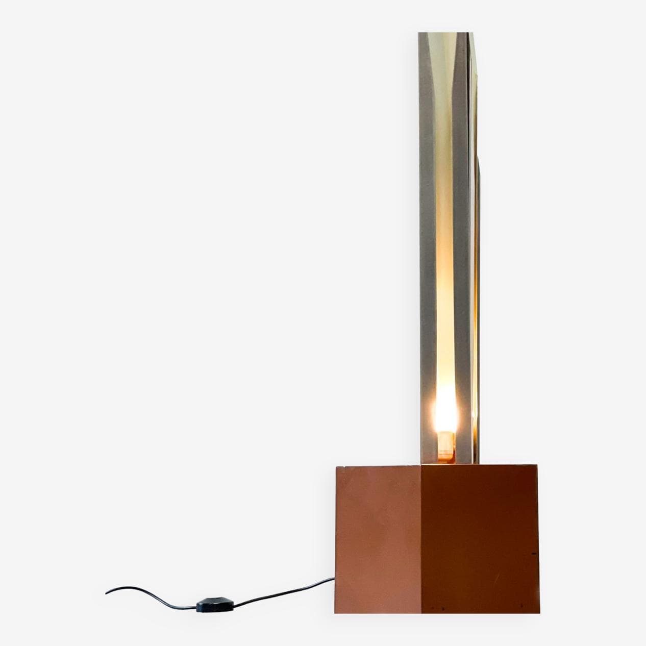 Floor lamp Space Age, silver aluminum, brown wood, Italy, 1970s. - 268727