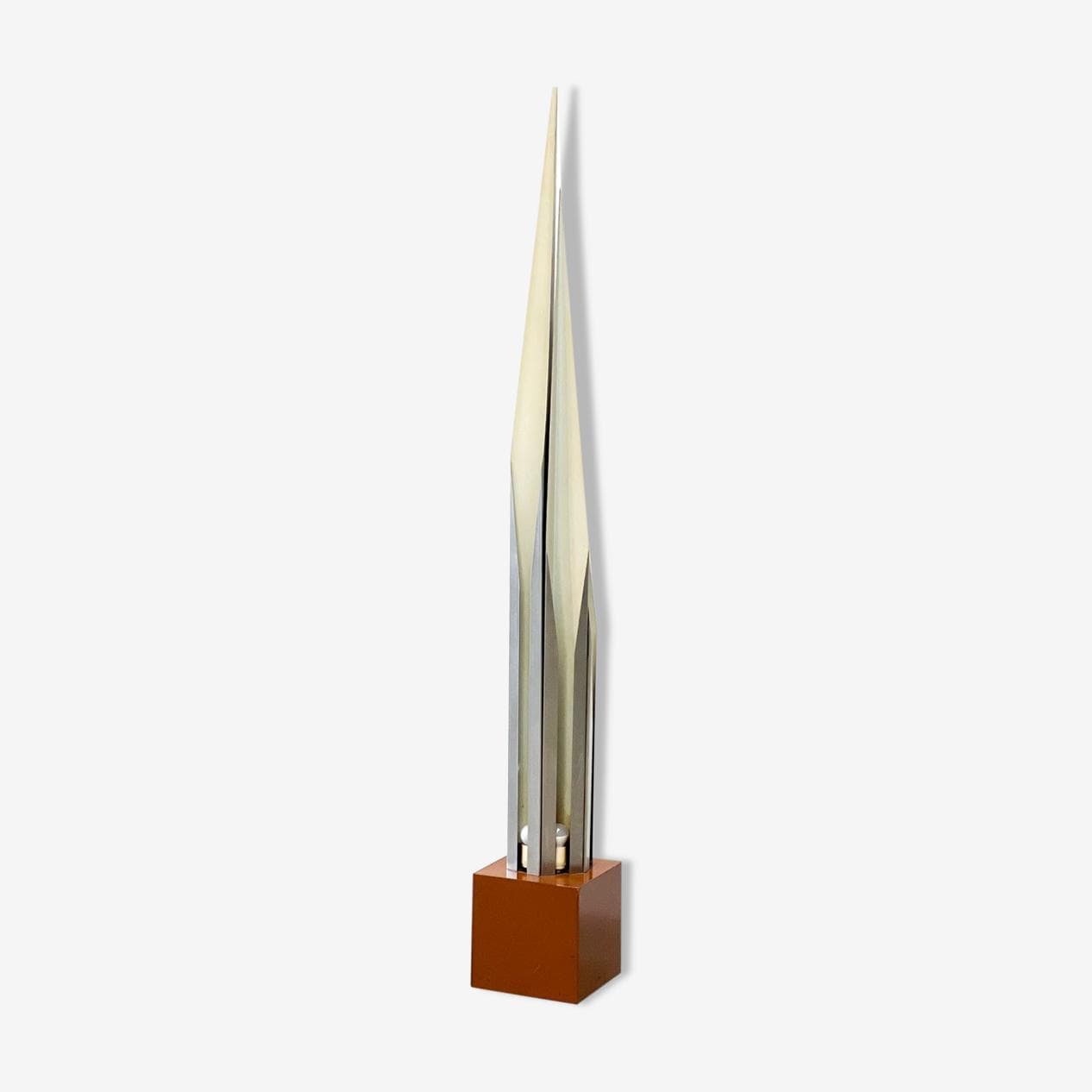 Floor lamp Space Age, silver aluminum, brown wood, Italy, 1970s. - 268729