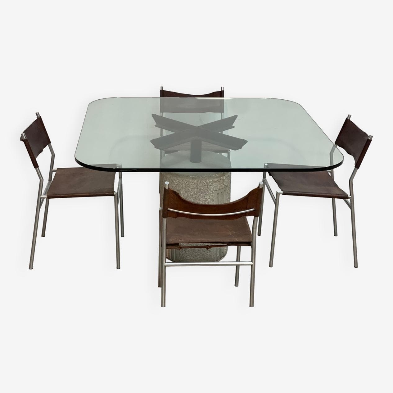 Stół jadalniany Paracarro, szkło przezroczyste, beton szary, metal czarny, proj. G. Offredi, Włochy, lata 70. - 268721