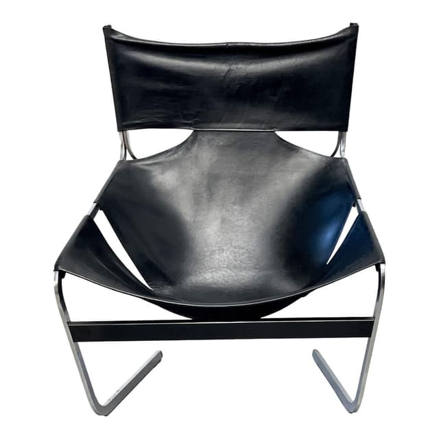 Fotel lounge F444, skóra czarna, proj. P. Paulin, Artifort, Francja, lata 60. - WYMIARY