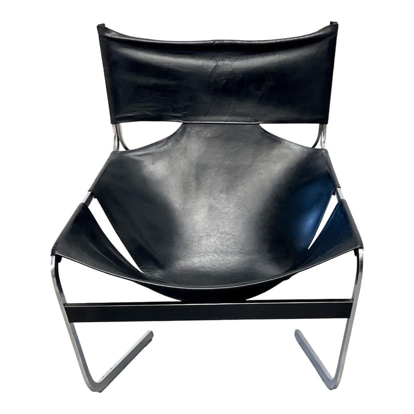 Fotel lounge F444, skóra czarna, proj. P. Paulin, Artifort, Francja, lata 60.