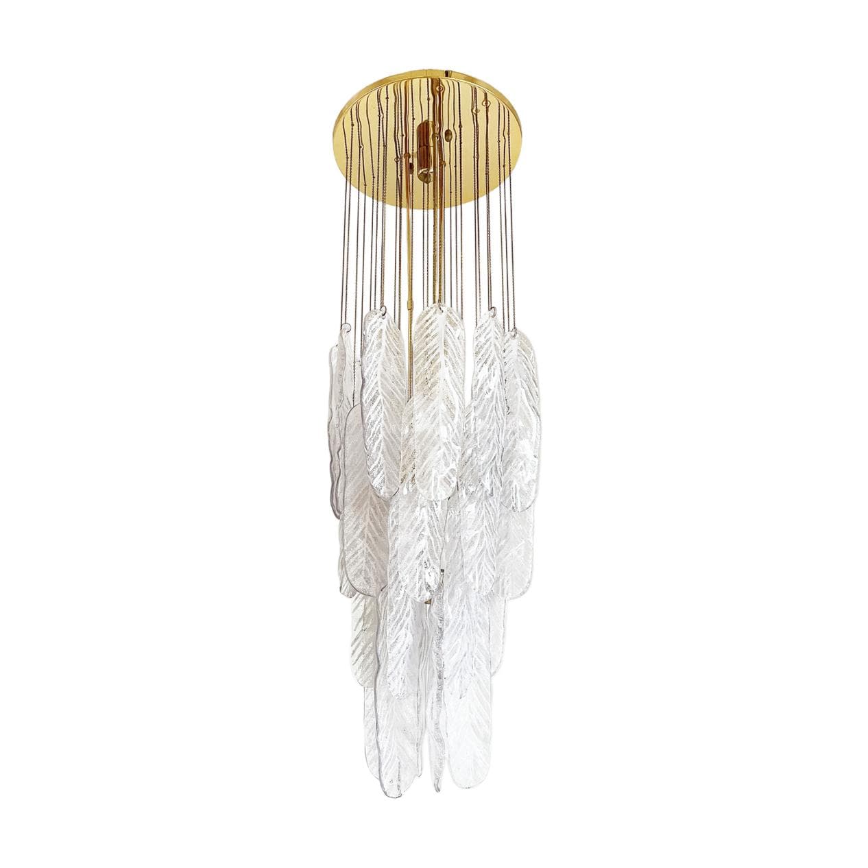 Żyrandol, liście Murano, szkło transparent, Mazzega, Włochy, lata 70.