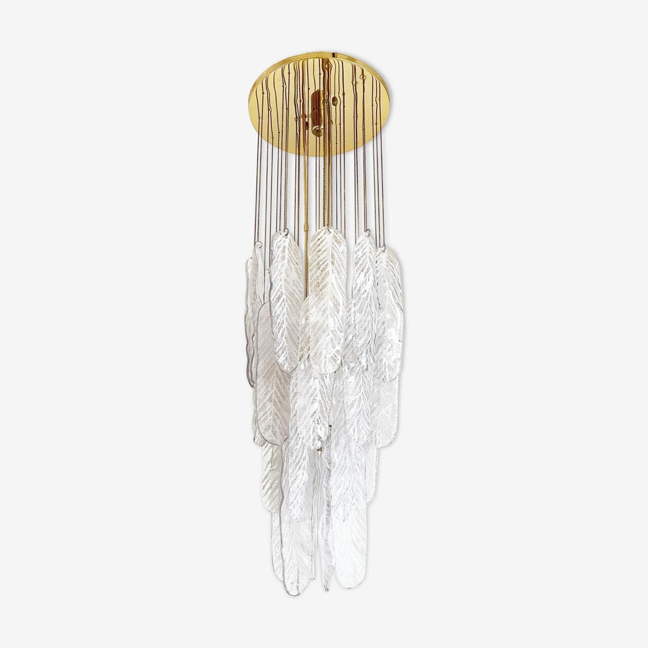 Żyrandol, liście Murano, szkło transparent, Mazzega, Włochy, lata 70. - 268676