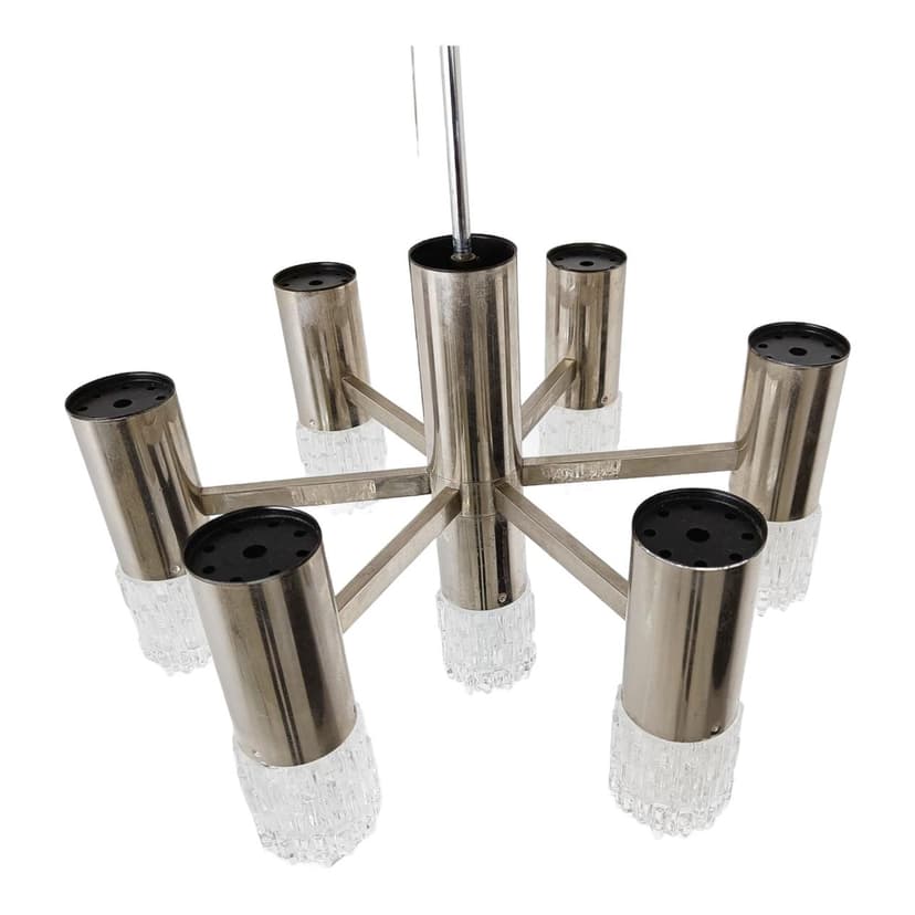 Żyrandol, srebrny, szkło, Włochy, lata 70.