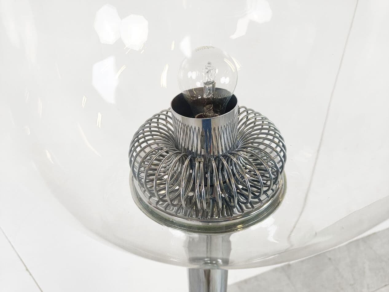 Lampa podłogowa, chrom srebrny, szkło transparentne, Włochy, lata 70. - 268649