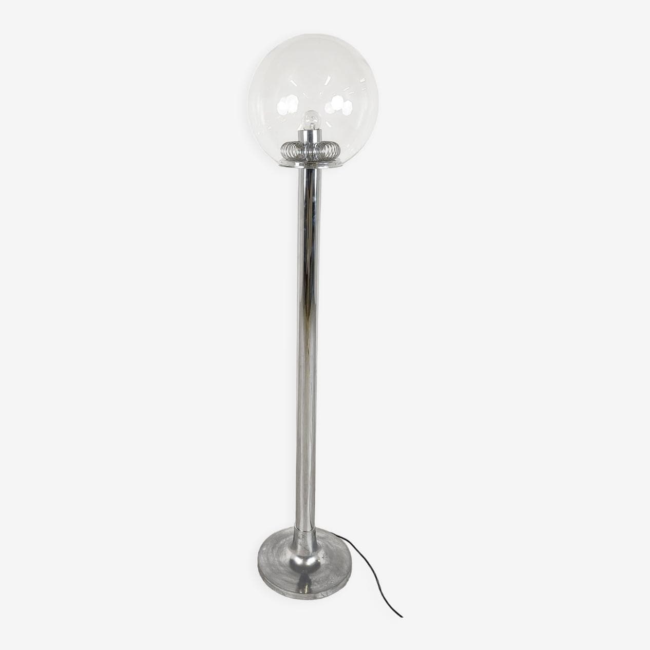 Lampa podłogowa, chrom srebrny, szkło transparentne, Włochy, lata 70. - 268646