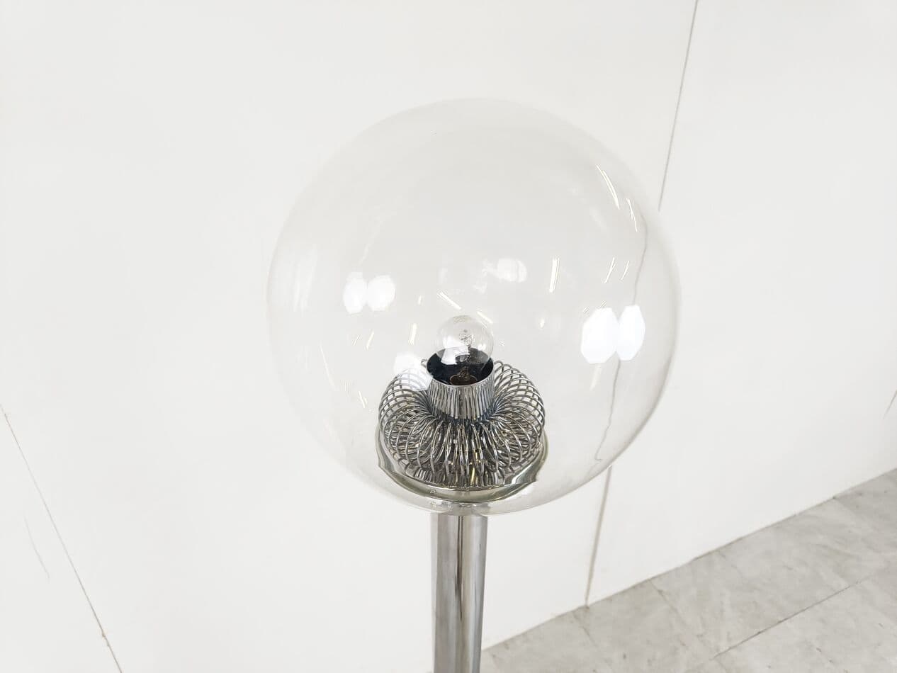 Lampa podłogowa, chrom srebrny, szkło transparentne, Włochy, lata 70. - 268650