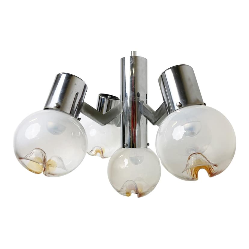 Żyrandol, Mazzega, pomarańczowy, szkło, Włochy, lata 60.