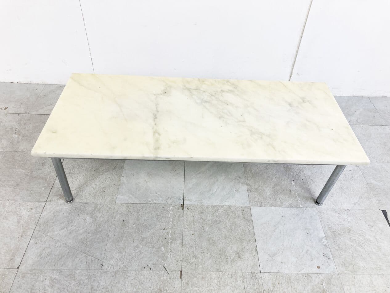 Coffee table, white marble, chromed steel, Italy, 1960s. - 268621