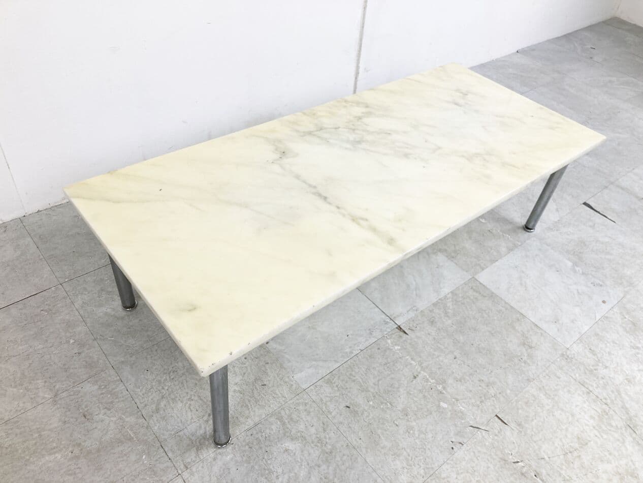 Coffee table, white marble, chromed steel, Italy, 1960s. - 268629