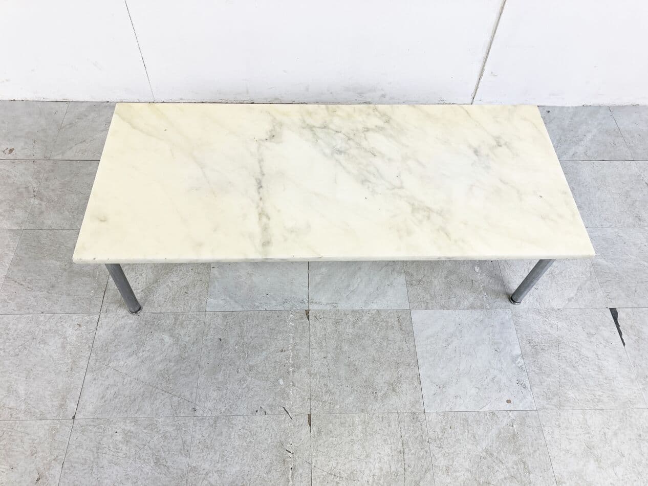 Coffee table, white marble, chromed steel, Italy, 1960s. - 268623