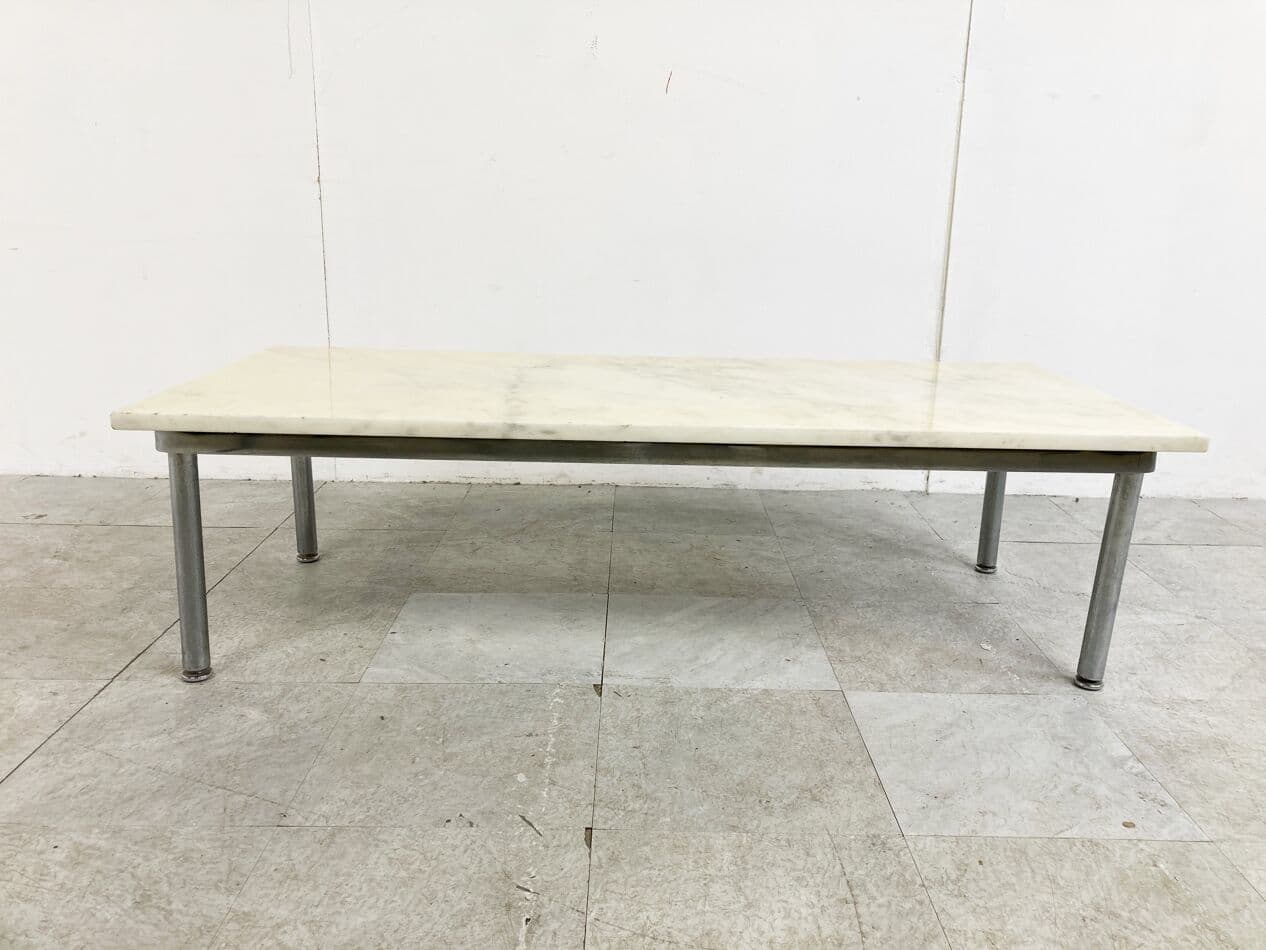 Coffee table, white marble, chromed steel, Italy, 1960s. - 268625