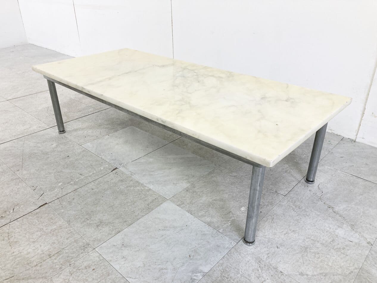 Coffee table, white marble, chromed steel, Italy, 1960s. - 268627