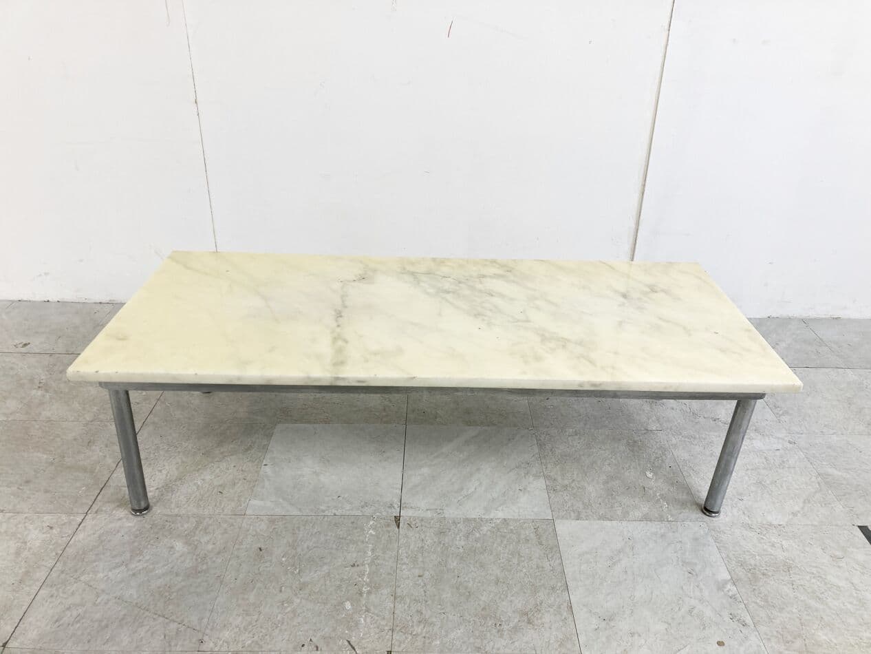 Coffee table, white marble, chromed steel, Italy, 1960s. - 268624