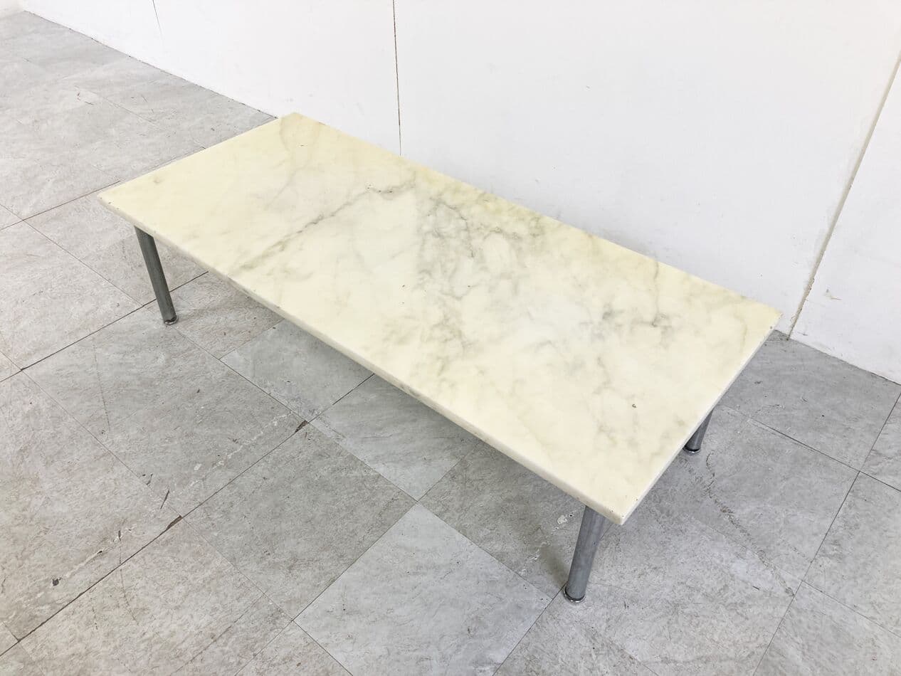 Coffee table, white marble, chromed steel, Italy, 1960s. - 268626