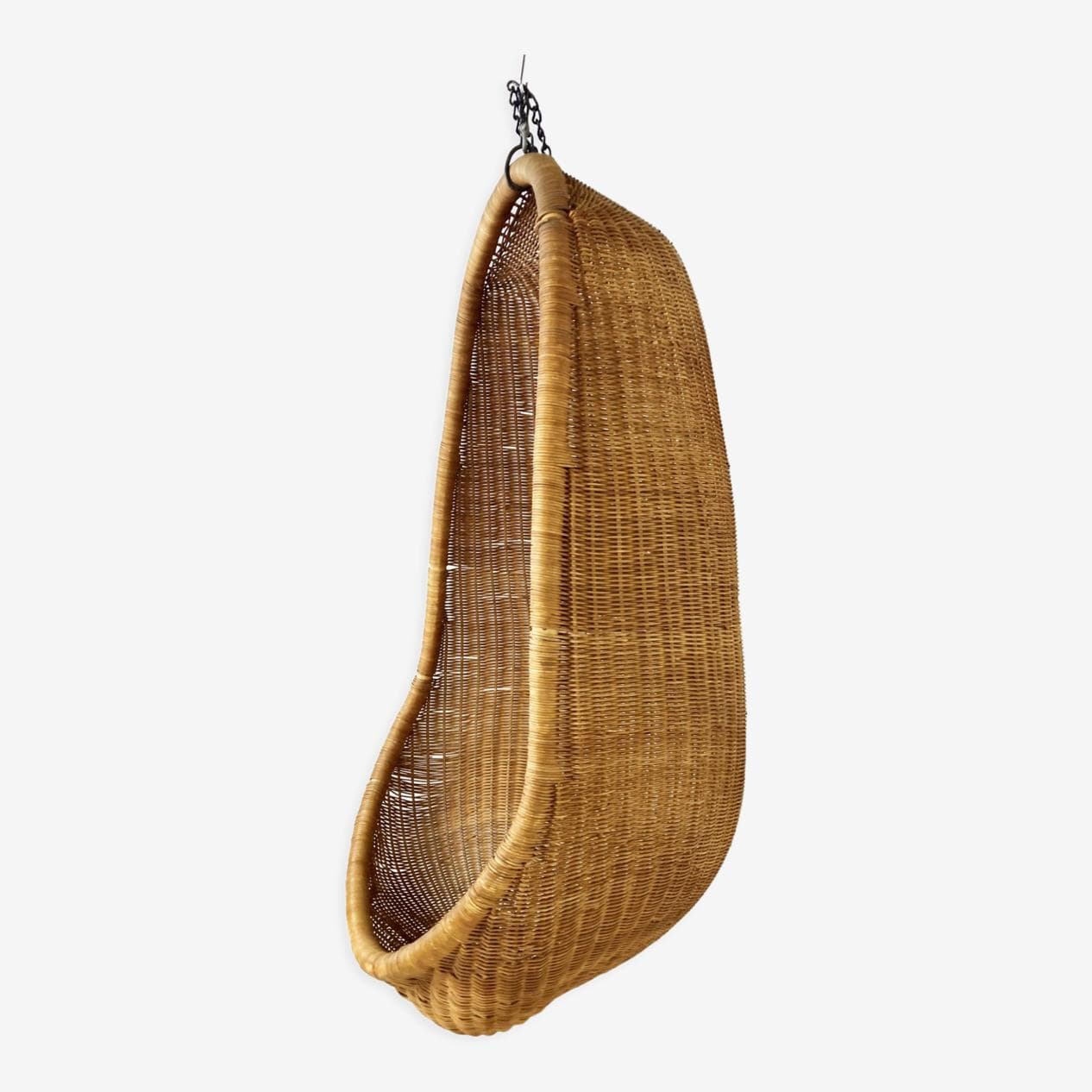 Fotel wiszący Egg, beżowy, rattan i wiklina, proj. N. Ditzel, Włochy, lata 60. - 268618