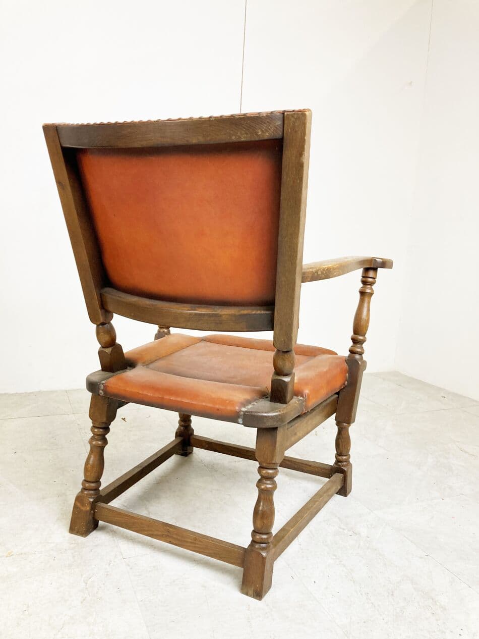 Sofa trzyosobowa, skóra brązowa, dąb, proj. T. Ruth, Artifort, Holandia, lata 40. - 268562